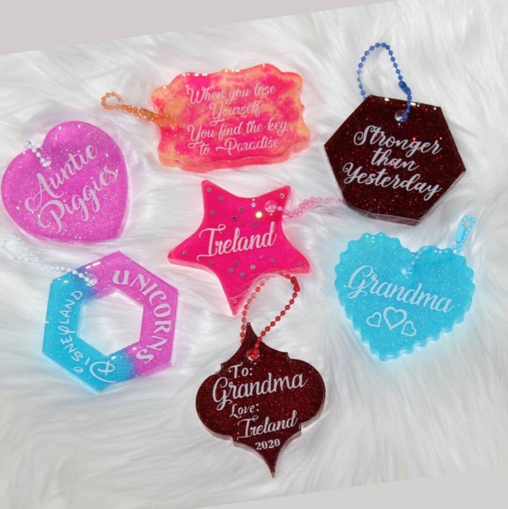 Custom made keychains, backpack accessory